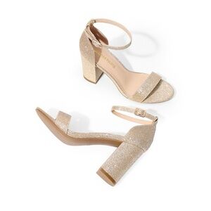 DREAM PAIRS Women's Chunky High Heel Sandals In Gold Glitter